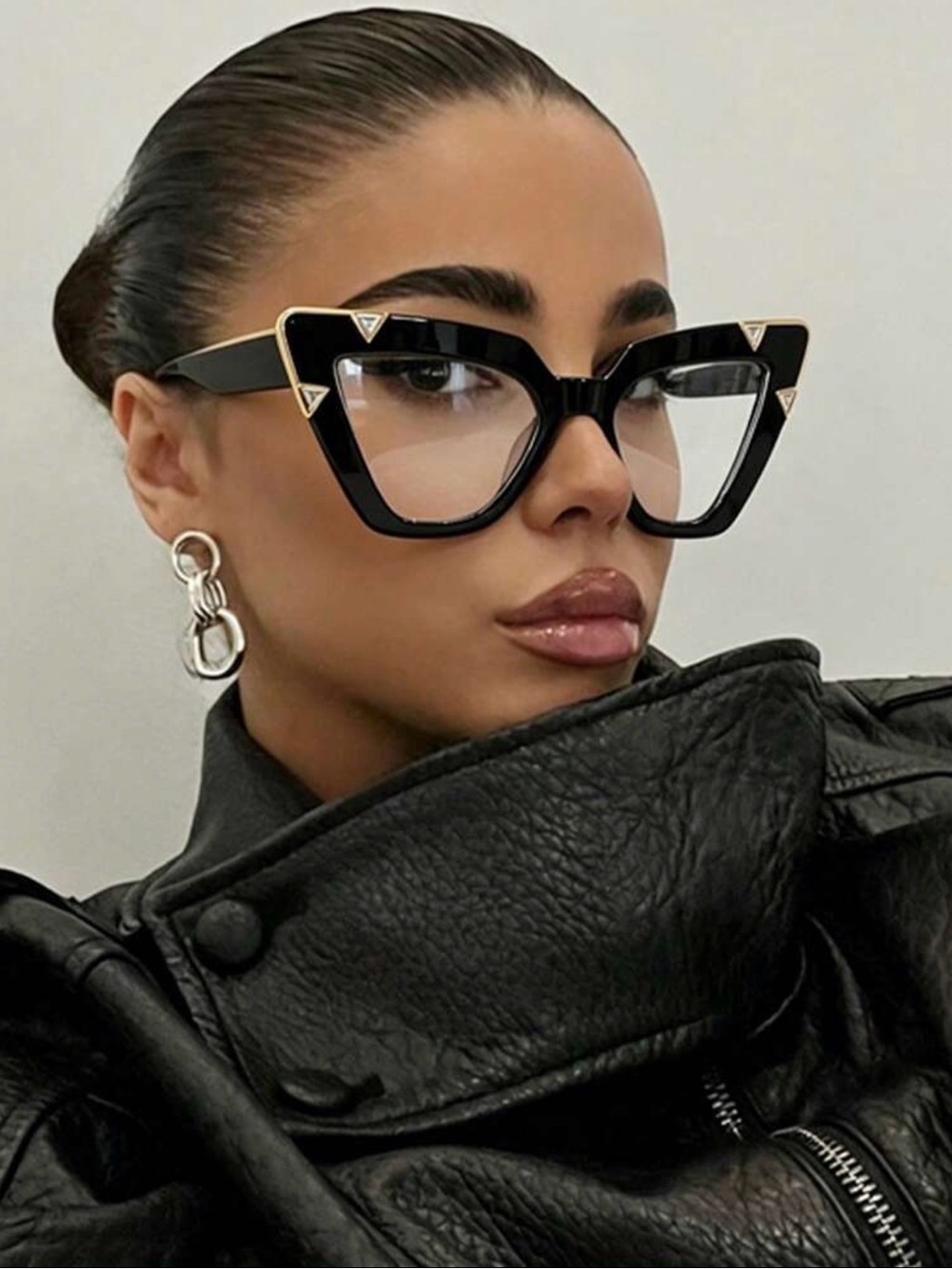 New Arrivals Black Geometric Cat-Eye Glasses Designer-Inspired Women’s Accessory